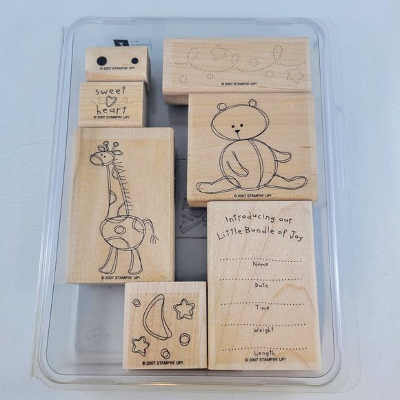 Wood Stamp Set Stampin’ Up! Bundle Of Joy Baby Announcement Bear Giraffe 2007 Pa - Picture 1 of 7